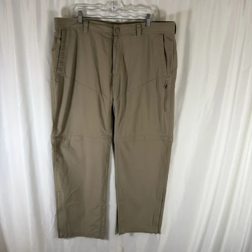 North Face Hiking Convertible Pants Men's 40x30 Khaki Zip Pocket Snap Zip